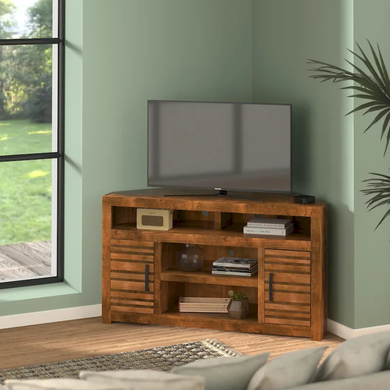 Bridgevine Home 52 inch Corner TV Stand Console for TVs up to 55 inches, No Assembly Required, Whiskey Finish