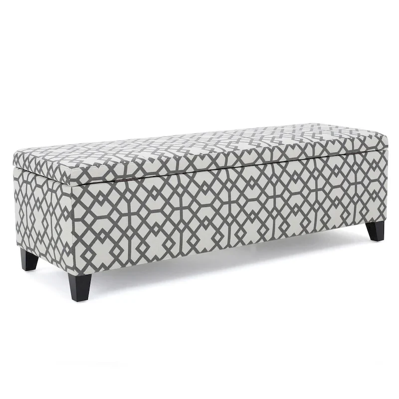 Flash Storage Ottoman Bench, Light Gray Geometric Print Fabric 51 Inch