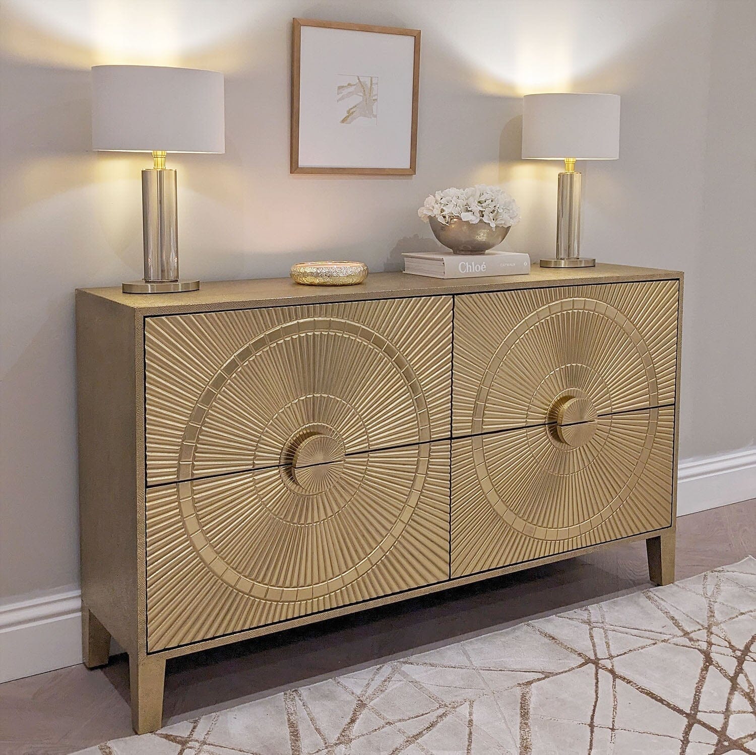 Gold Embossed Metal Sideboard