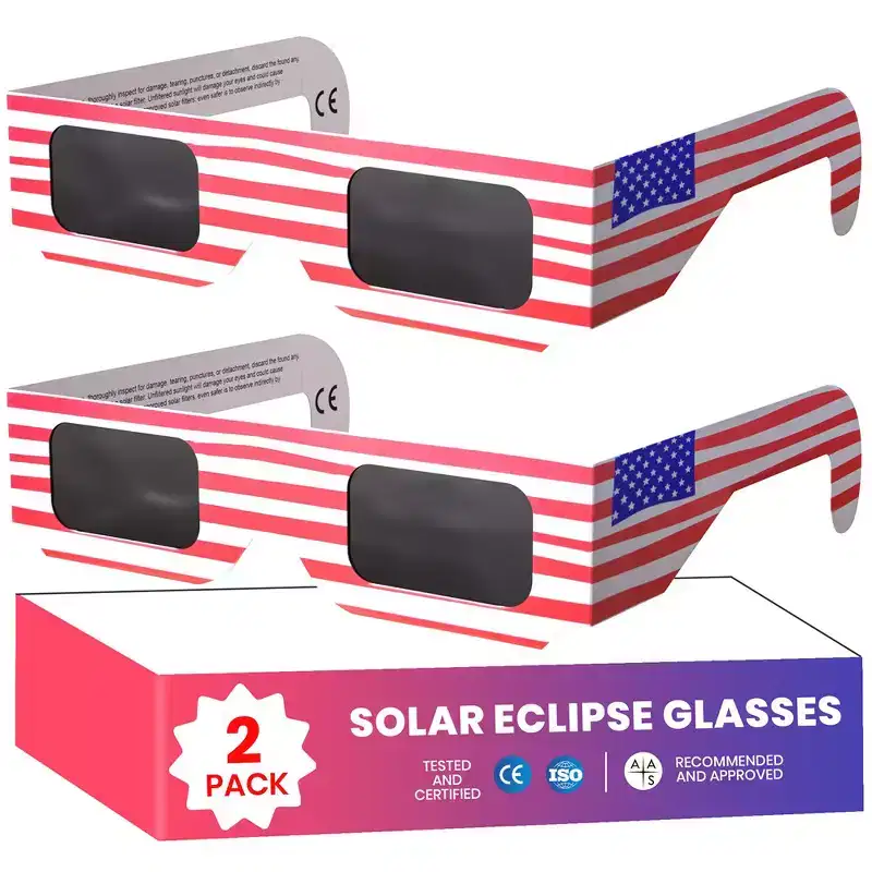 Solar Eclipse Glasses Approved 2024 (2 Pack) CE and ISO Certified Solar Eclipse Observation Glasses Safe Shades