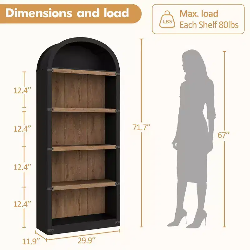 71 Tall Open Bookcase, Large 5-Tier Wooden Bookshelf for Display & Storage, Standing Shelf for Living Room, Home Office,Bedroom
