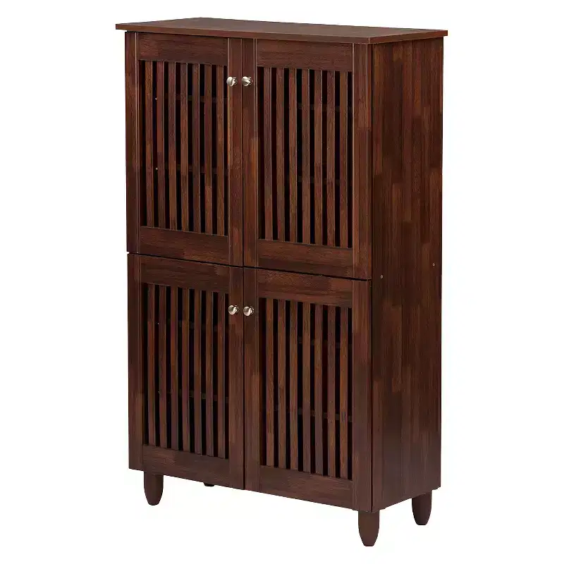 Dark Brown 4-Door Shoe Storage Cabinet 鈥?Up to 18 Pairs