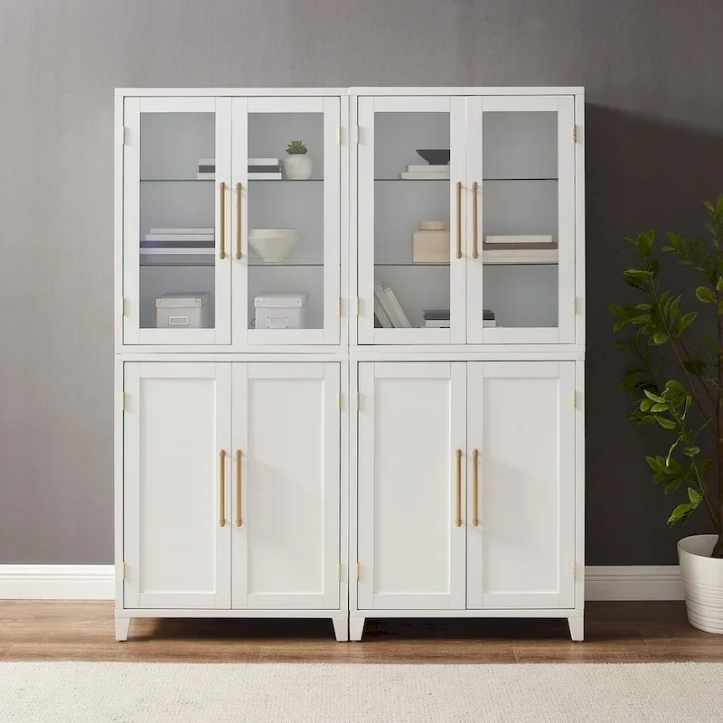 Crosley Roarke 2Pc Pantry Storage Cabinet W/Glass Door Hutch Set