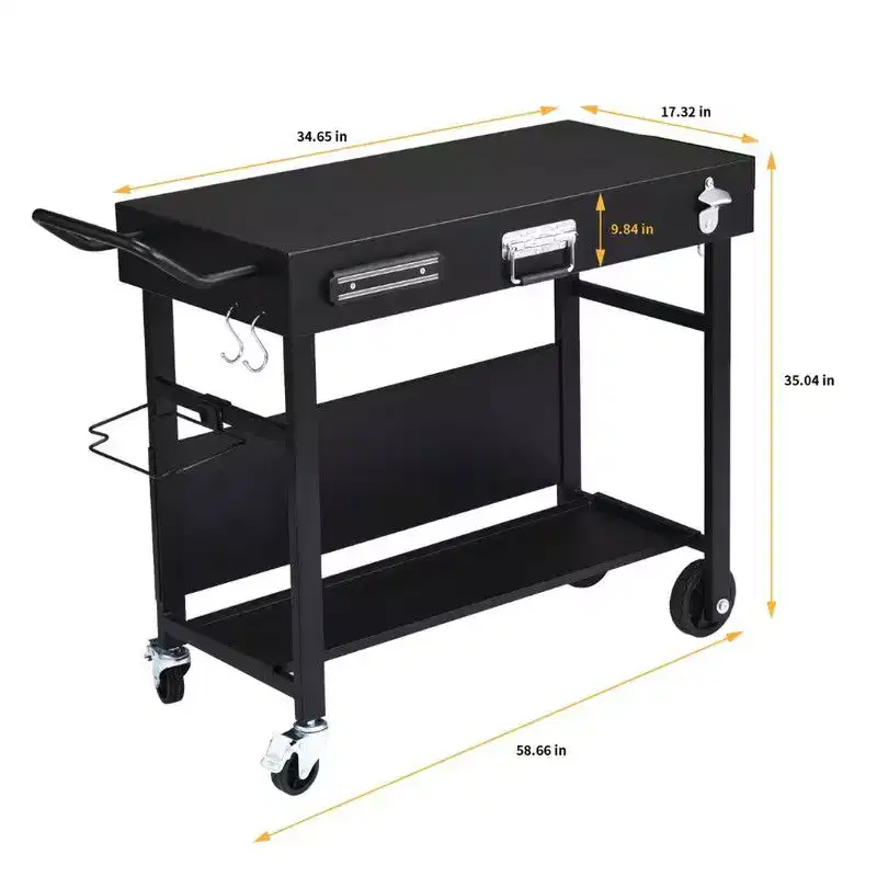 Portable 4-Wheel Collapsible BBQ Prep Table, Black