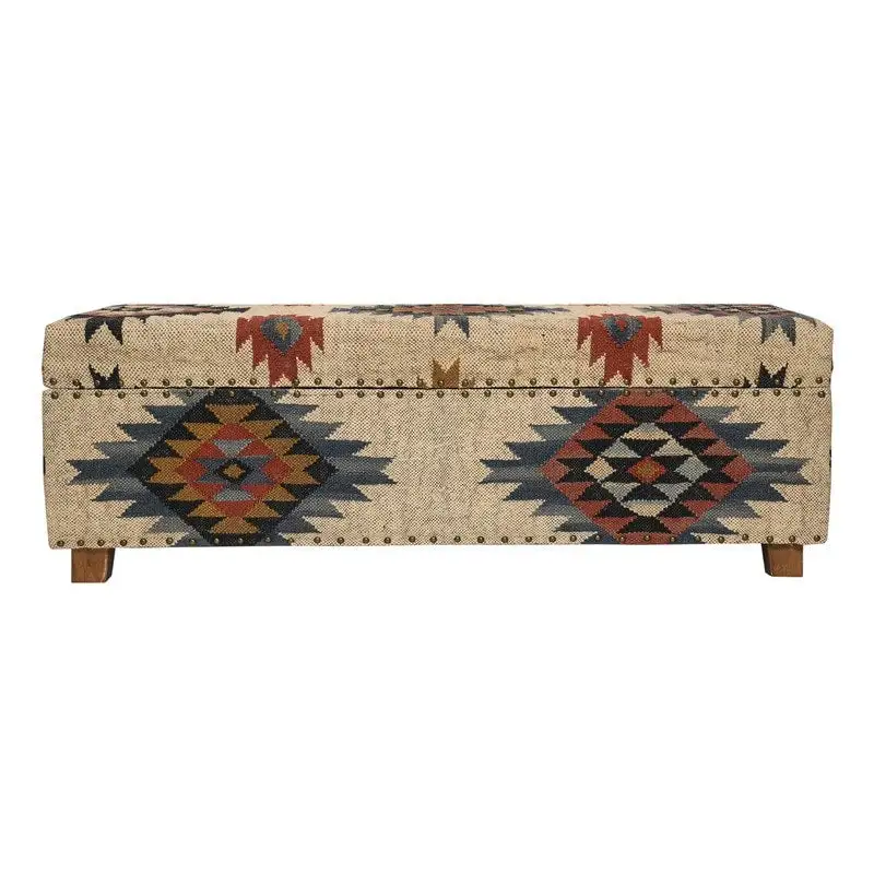Handmade Kilim Upholstered Storage Bench