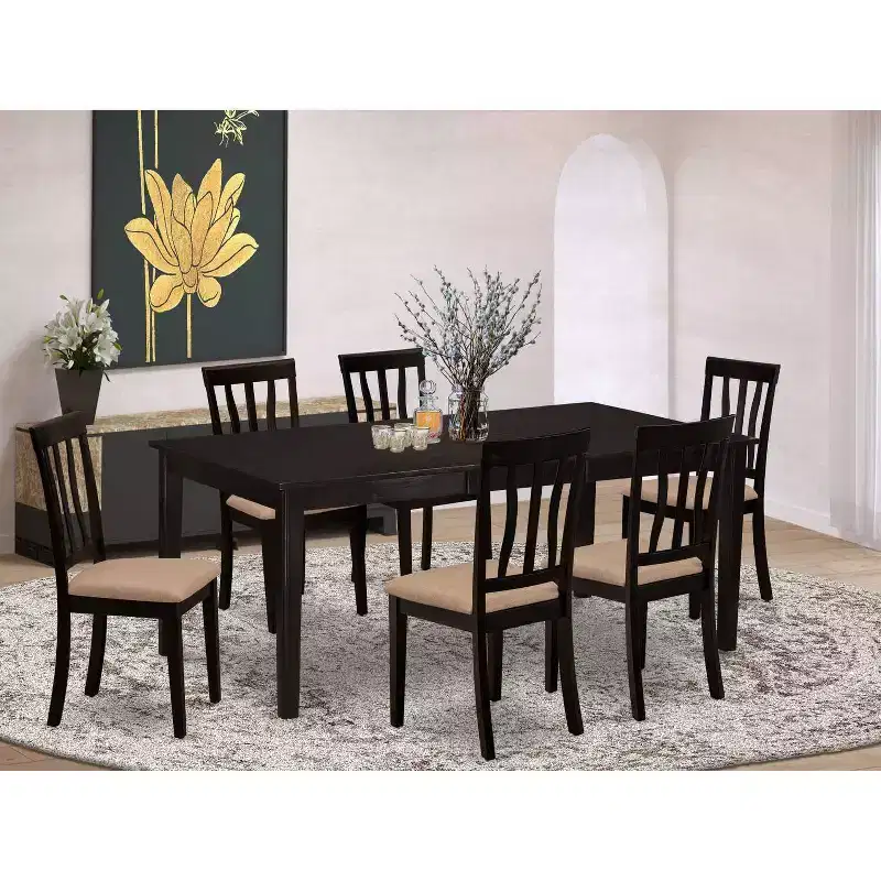Gothic Glamour Dining Set - Table with Leaf & 6 Chairs - Elegant Cappuccino Finish