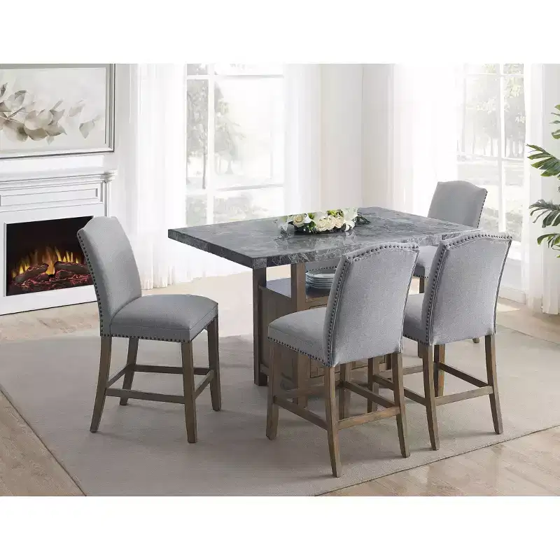 5pc Grayson Marble Counter Dining Set Gray/Driftwood - Steve Silver Co.