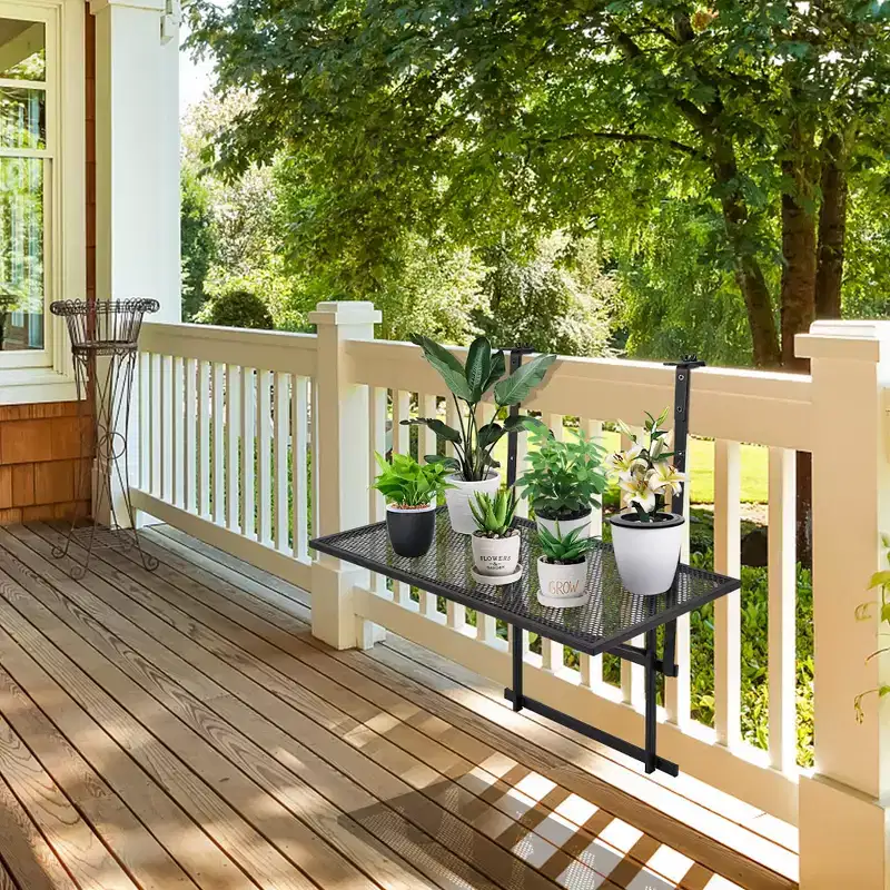Costway Folding Hanging Table Adjustable Balcony Railing Table Patio Deck Black