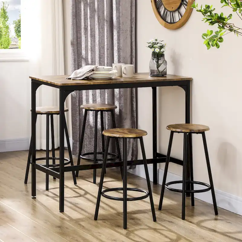 HOMCOM 5-Piece Counter Height Bar Table and Chairs Set