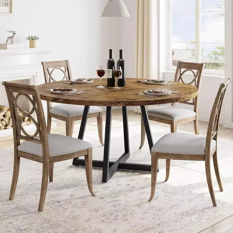 47 Round Dining Table - Industrial Style with Metal Base