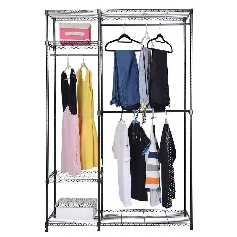 Black Steel Closet Organizer Garment Rack 鈥?3-Rod, 5-Shelf, 1-Person Assembly