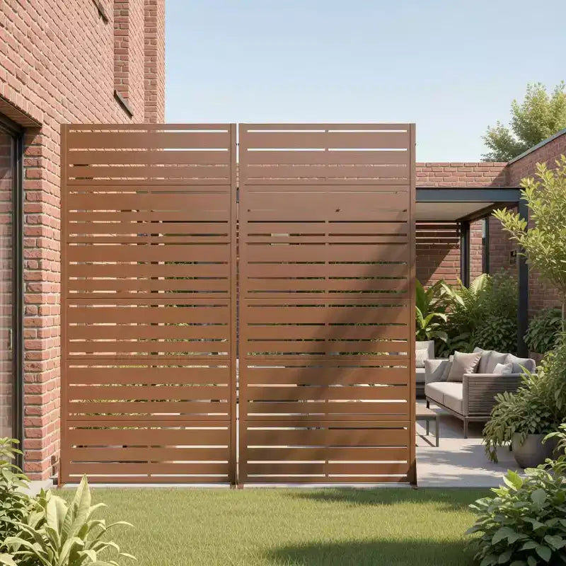 6-Panel Louvered Room Divider, 72x35x16, Double-Sided Galvanized Steel Privacy Screen, Brown