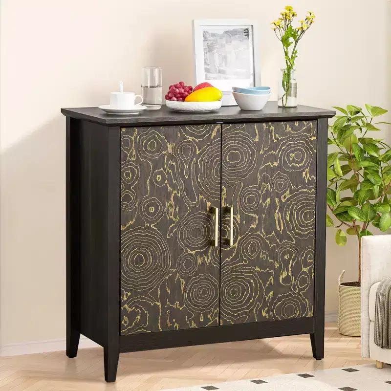 2 Doors Accent Cabinet Decorative Storage Cabinet for Living Room with Adjustable Shelf, Bedroom,
