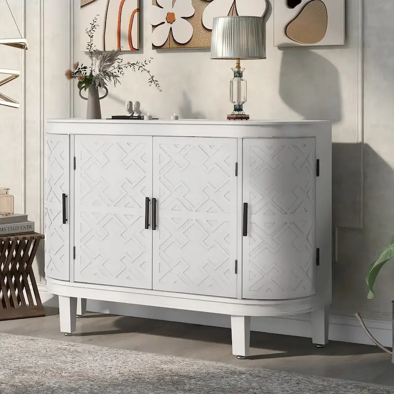 Accent Storage Cabinet Sideboard Wooden Cabinet with Antique Pattern Doors for Hallway, Entryway, Living Room, Bedroom