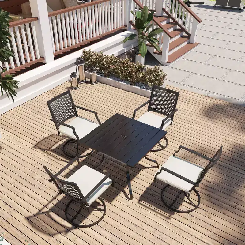 Mondawe Square Steel Outdoor Patio Square Dining Table with Umbrella Hole