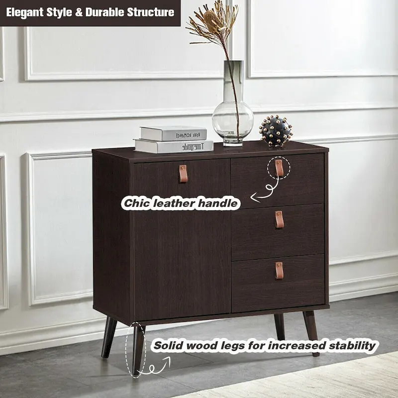 3-drawer Sideboard Storage Display Cabinet-Brown - 31.5 x 15.5 x 32 (L x W x H)