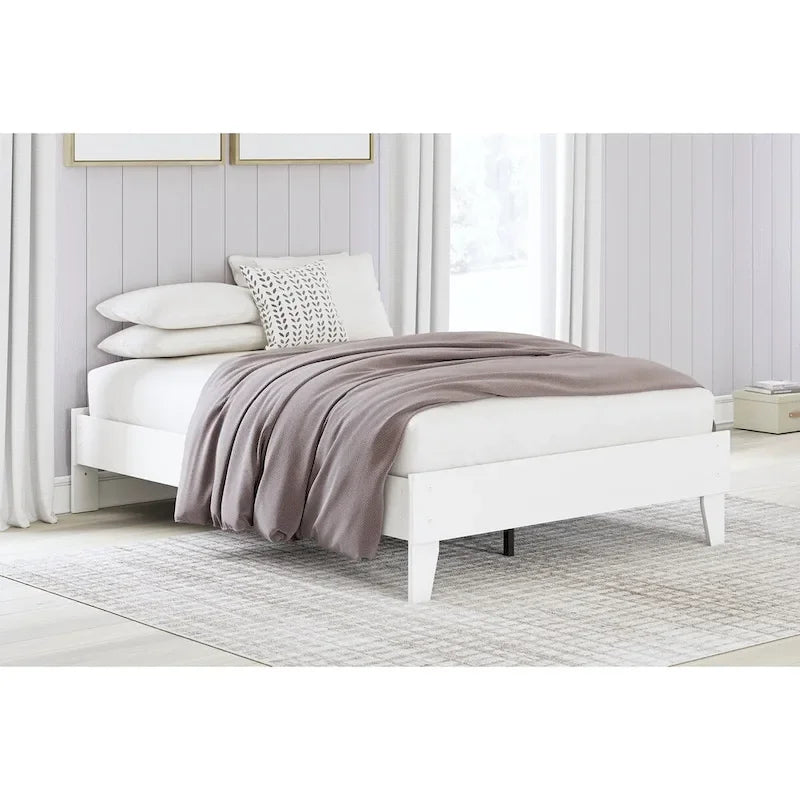 Full Platform Bed Frame – White, Scalloped Design, Low Profile, Coastal Farmhouse Style, Sleeps 1