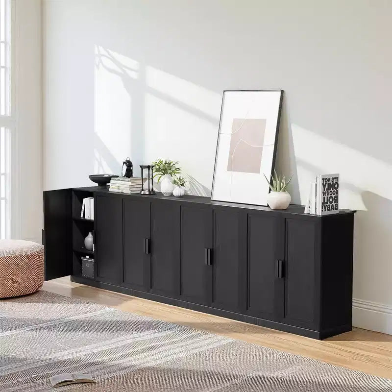 36x124x16 Wood Accent Cabinet in Black, Storage Organizer with Adjustable Shelves for Kitchen Bedroom Entryway Living Room Dinning Room
