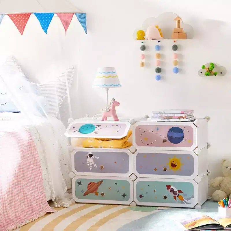 SONGMICS 6-Piece Stackable Storage Organizer Plastic Wardrobe Kids' Shoe Rack with Doors, White