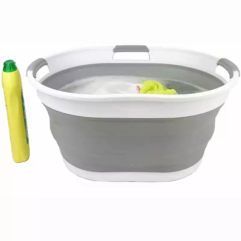 SAMMART Collapsible Laundry Basket 25L Collapsible Laundry Basket (White/Grey))
