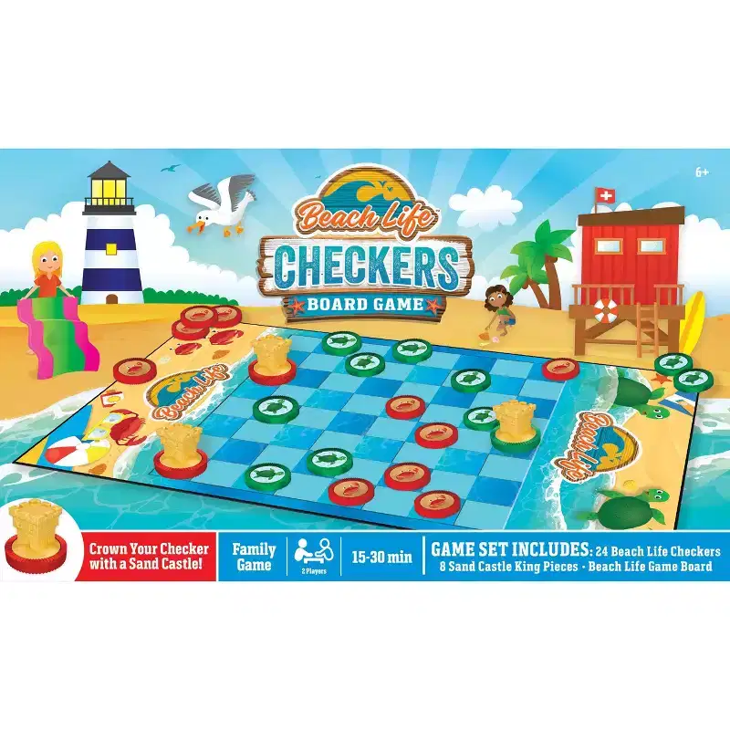 MasterPieces Beach Life Checkers Board Game for Families and Kids ages 6 and Up