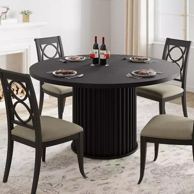 47Inch Round Dining Table for 4 to 6 People,Dining Table with Sturdy Metal Pedestal Base in Wave Shape,Circular Kitchen Table for Dining Room,Kitchen