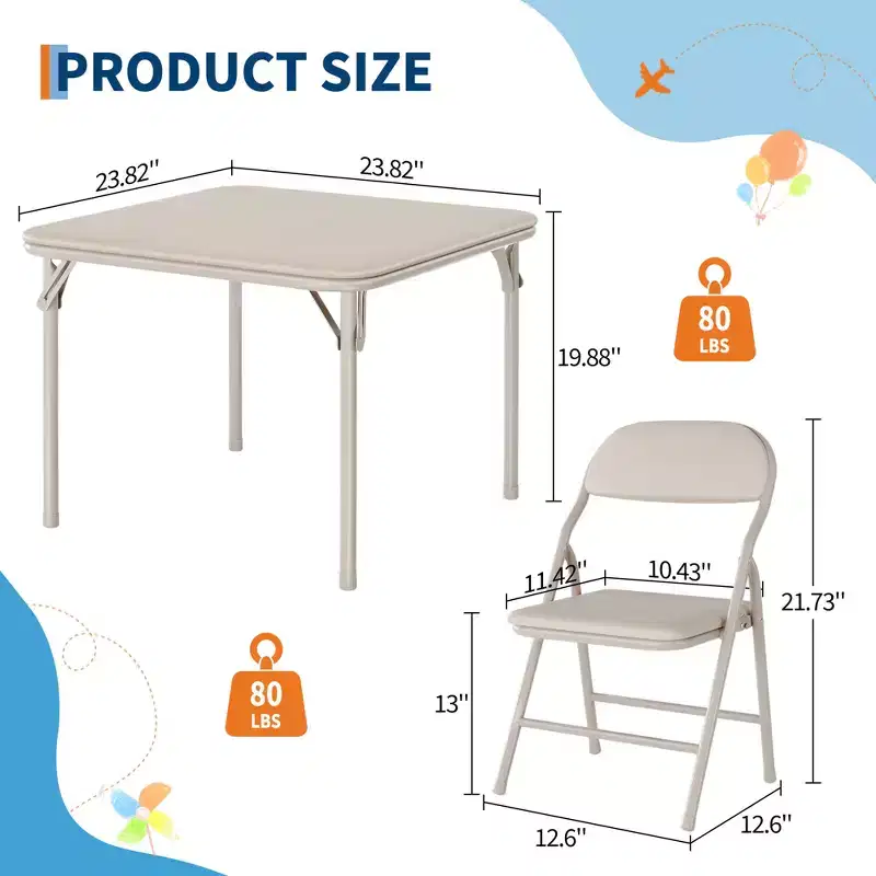 COZONY Kids 3-Pc Folding Table & Chairs Set, Toddler Activity/Dining Set for Home & Classroom