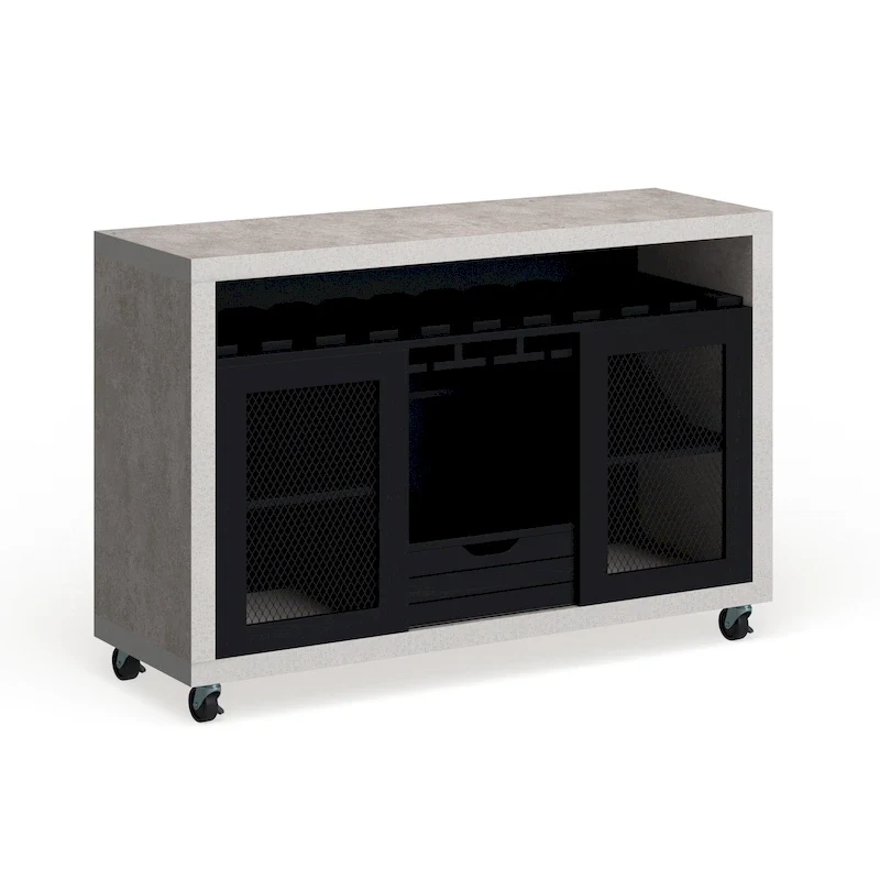 Contemporary 4-Shelf Rolling Buffet with Wine Rack and Casters