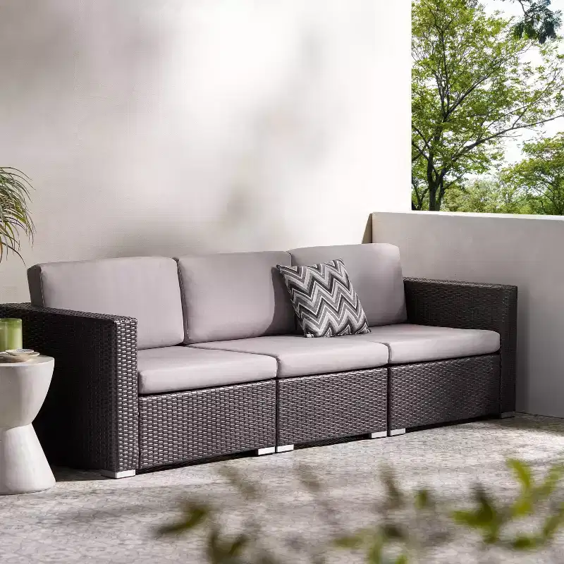Christopher Knight Home 3pc Santa Rosa Wicker Outdoor Patio Sectional Sofa Gray/Light Gray