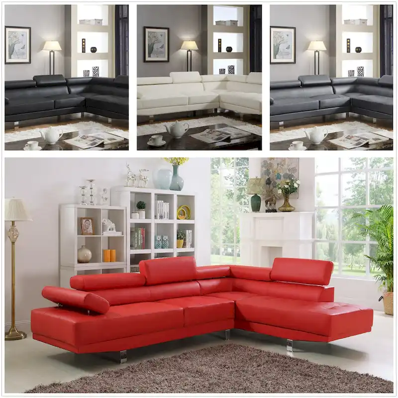 GTU Furniture L Shape Faux Leather Living Room Sectional Sofa Set with Right Facing Chaise