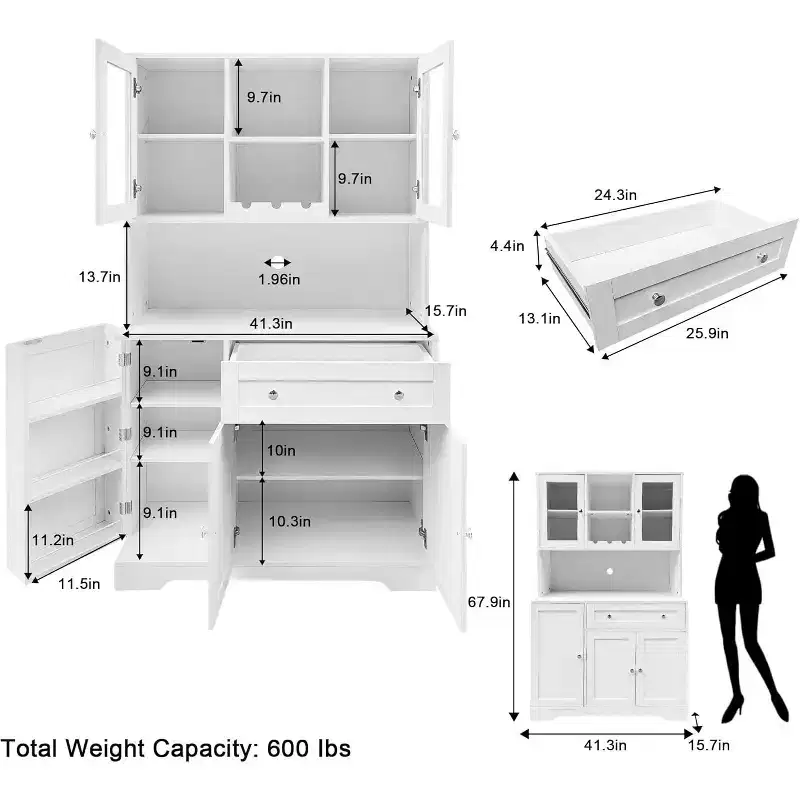 180,3 cm Tall Kitchen Pantry Cabinet �C Coffee Bar Hutch with Drawers & Open Countertop
