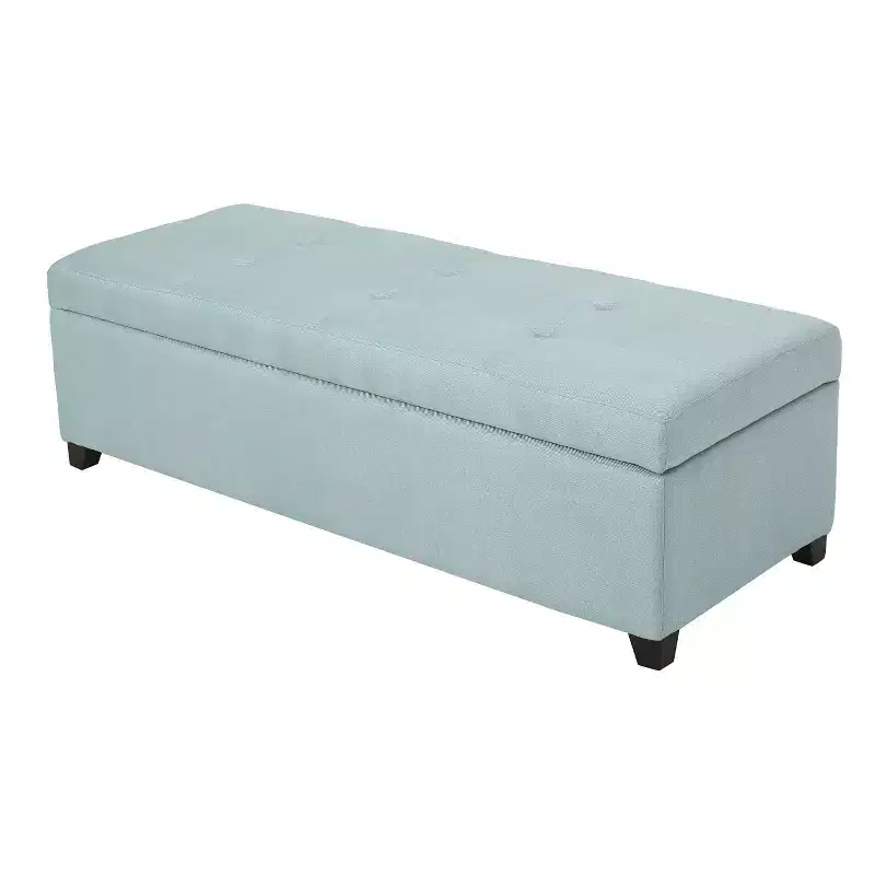 London Fabric Storage Ottoman Bench �C Light Blue Tufted, Hinged Lid, 128,9 cm