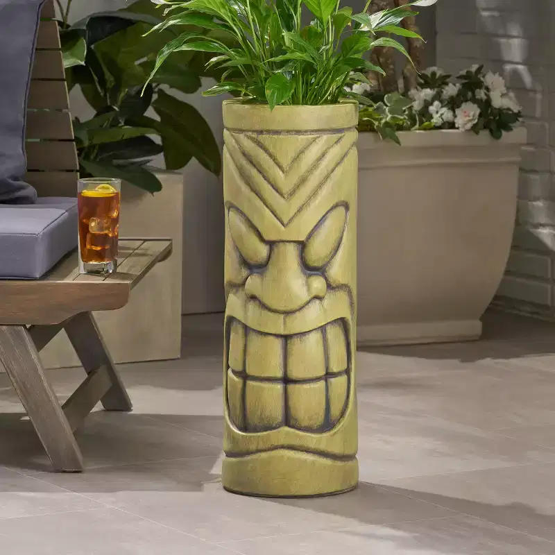 Christopher Knight Home Saguard Outdoor Lightweight Concrete Polynesian Urn Planter, Antique Green
