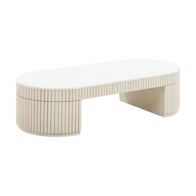 Cream Wood Oval Coffee Table, 1-Person