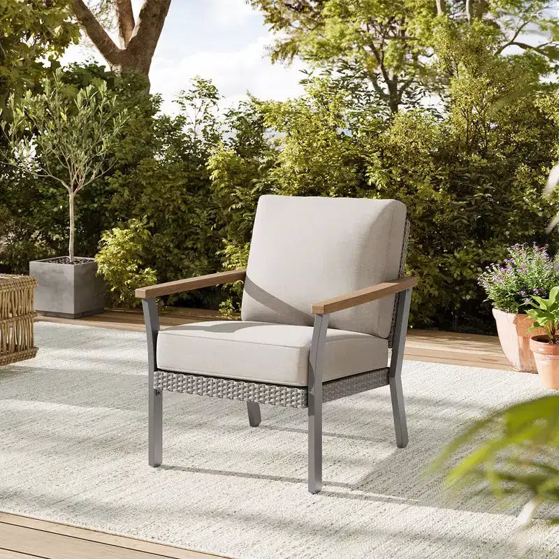 SONGMICS HOME Sencillo Collection - 5 Piece Patio Furniture Set, 2 Lounge Chairs, 2 Ottomans, 1 Coffee Table, Outdoor Furniture, Gray and Beige