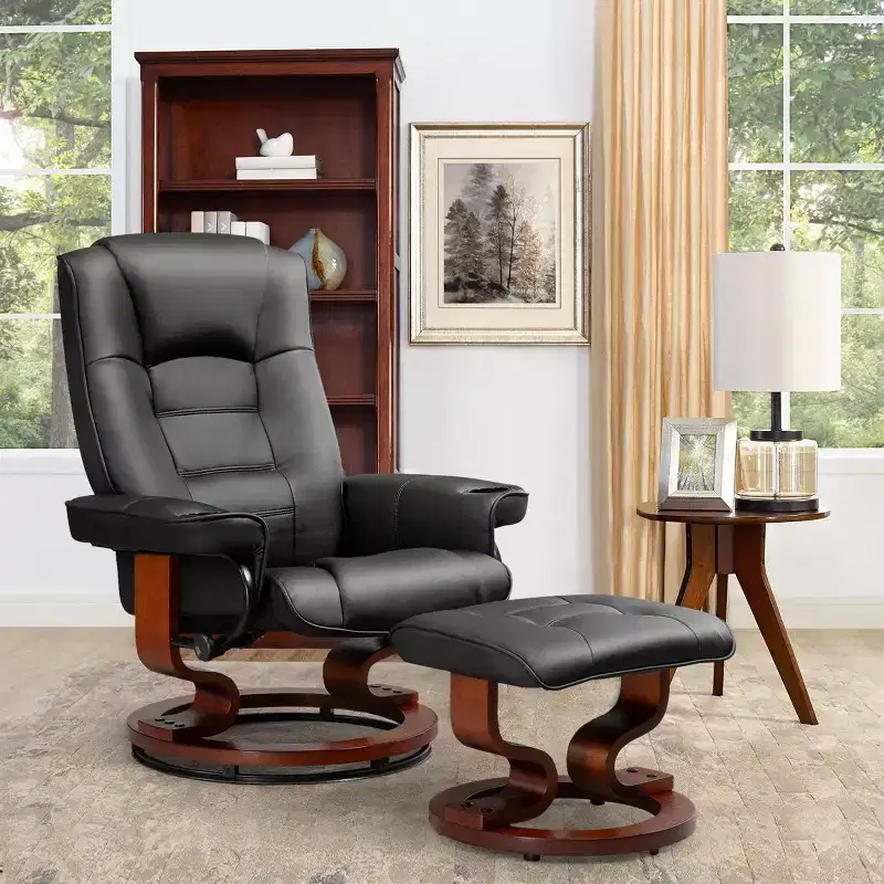 EROMMY Leather Heated Massage Recliner Chair with Ottoman