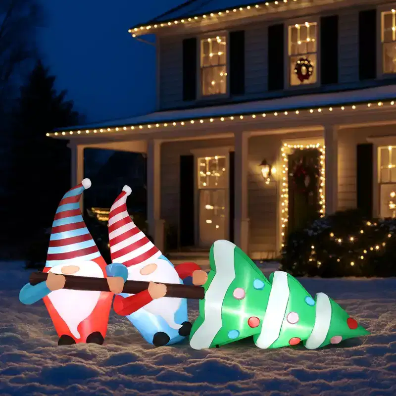 7 FT Christmas Inflatable Decoration, Inflatable Gnomes Pulling Christmas Tree Funny Blow Up Yard Decorations for Holiday Party Front Yard Lawn Garden