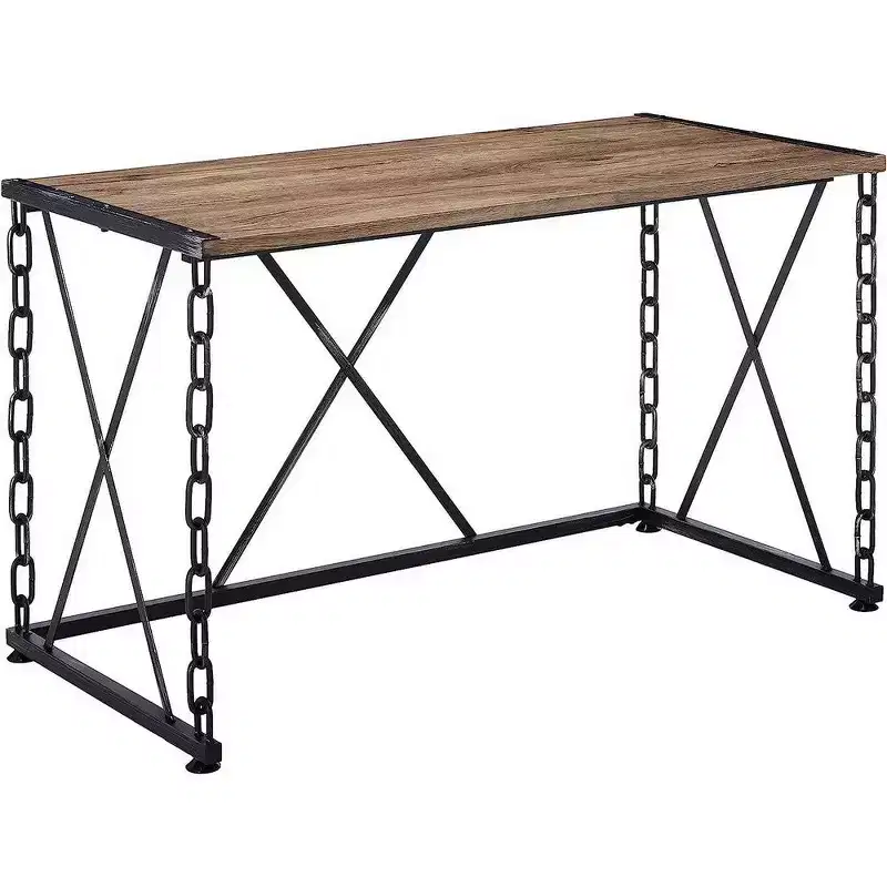 Wooden Desk With Metal 'X' Frame, Rustic Oak Brown
