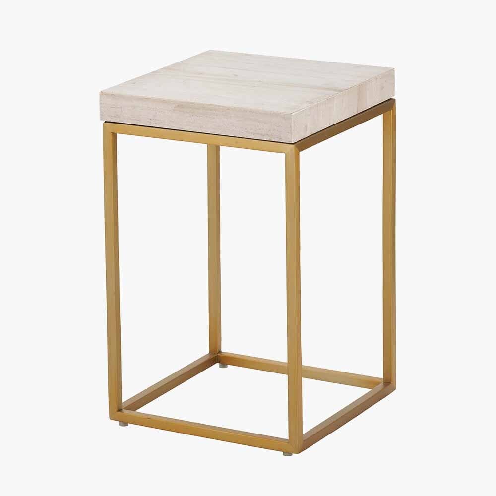 Beige Granite & Gold Square Side Table