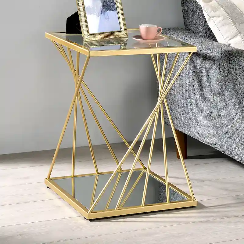 Contemporary Gold 16-inch Glass 1-Shelf Side Table