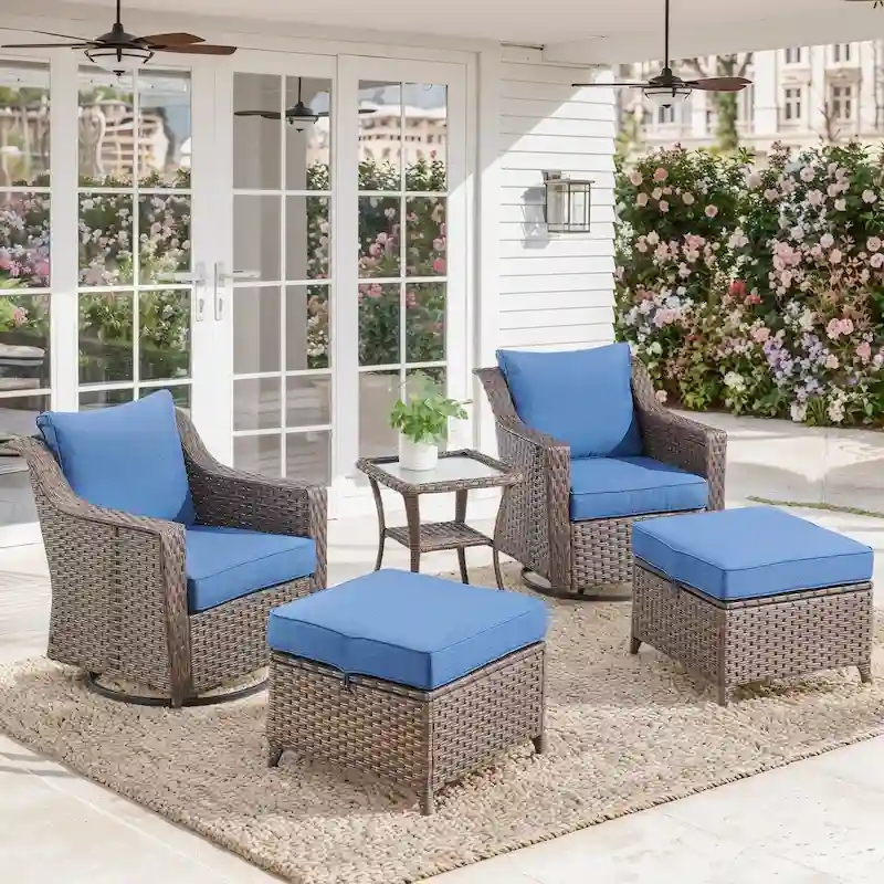 5 Piece Glider Chair Ottoman with Side Table - Brown