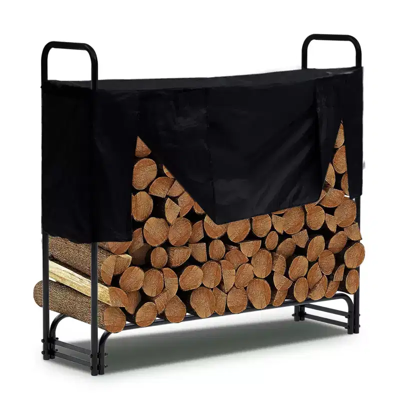 4 FT Premium Outdoor Firewood Rack with Cover, Reinforced Stability, 440 lbs Capacity Wood Holder, Rust-Resistant Steel Tubing, Waterproof Cover