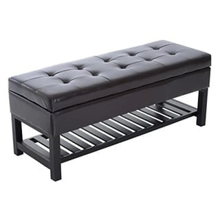 Porch & Den Westfield Brown Faux Leather Tufted Shoe Rack Ottoman Storage Bench