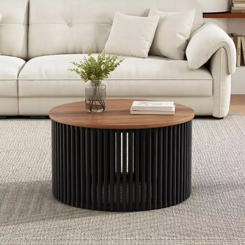 30 Round Acacia Wood Coffee Table with Slatted Base