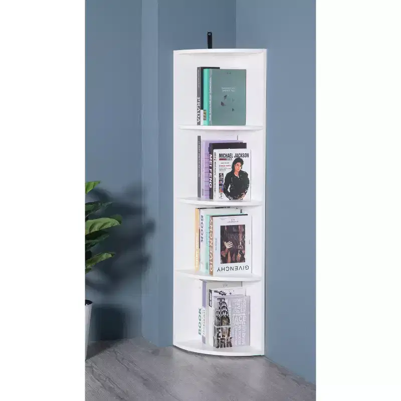 White 4-Tier Corner Bookshelf, Single-Person Assembly