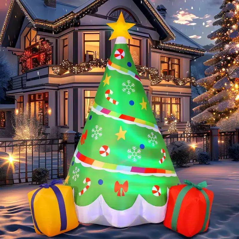 Joyfy 6 FT Christmas Tree Inflatable Outdoor Decorations, Rainbow Ribbon Christmas Tree with LEDs for Xmas Party Indoor Outdoor Yard Garden Lawn Decor