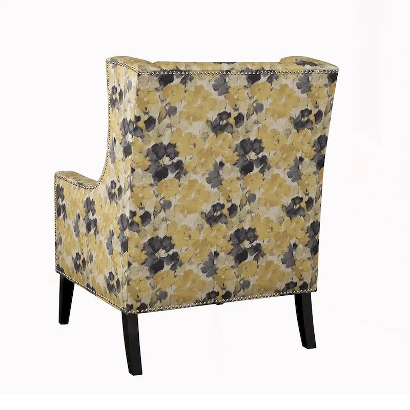 Madison Park Weston Yellow Floral Pattern Wingback Chair