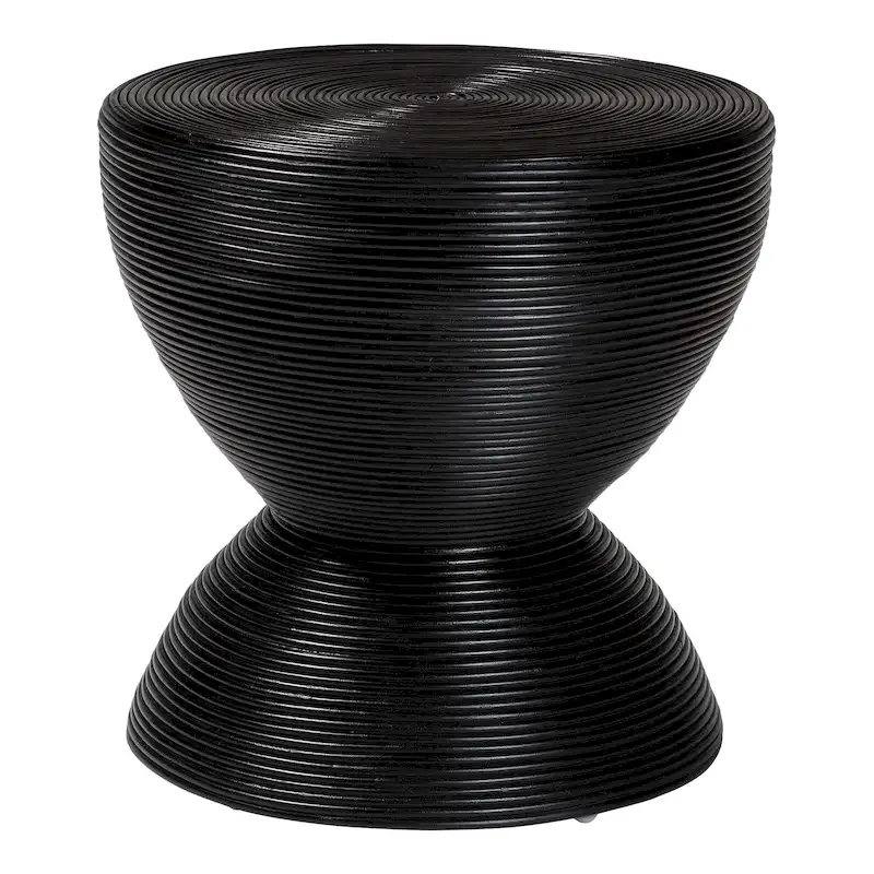 Laminated Natural Rattan Side Table - Hourglass Table with Sculptural Design, Boho Chic Style for Living Room