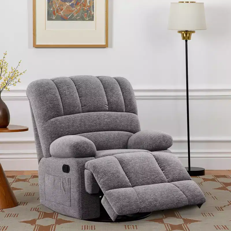 MAYEERTY Dark Gray Oversized Swivel Rocker Recliner Chair For Adults Living Room
