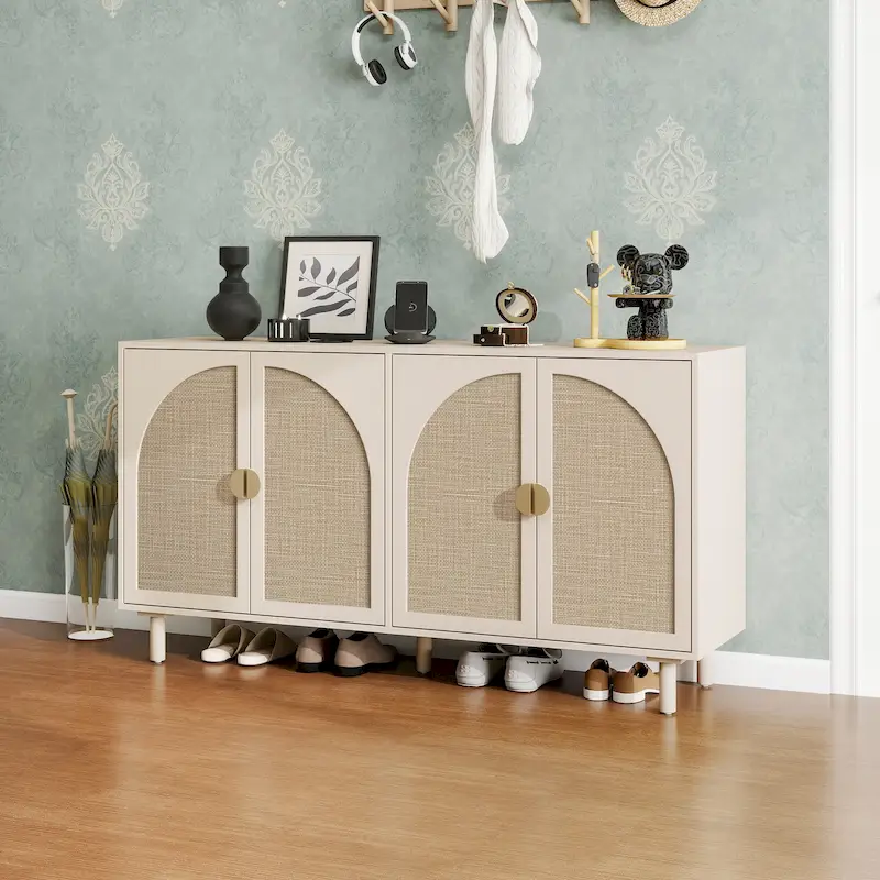 Engineered Rattan Buffet Sideboard Accent Storage Cabinet, Natural